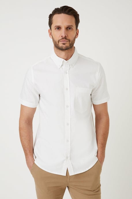 White Short Sleeve Oxford Shirt - Image 1