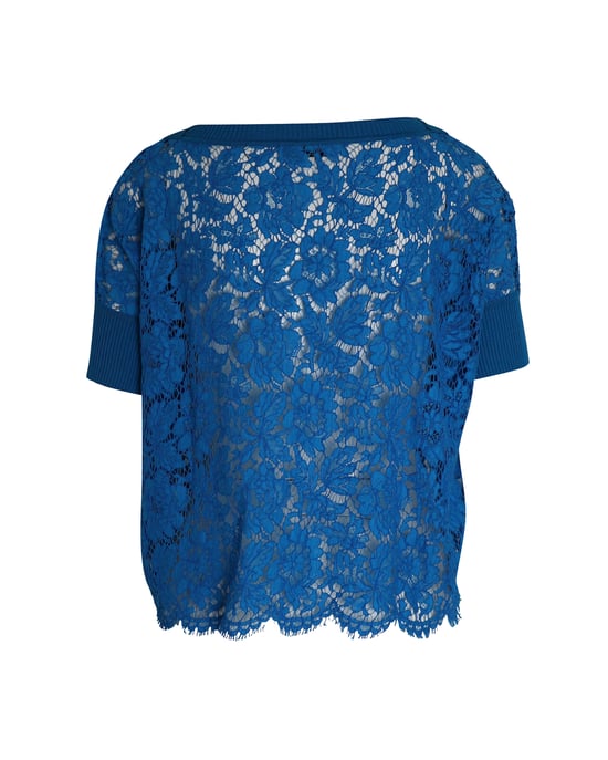 Valentino Garavani Lace T-shirt in Blue Cotton