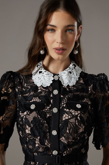 Lace Shirt Dress Contrast Colour