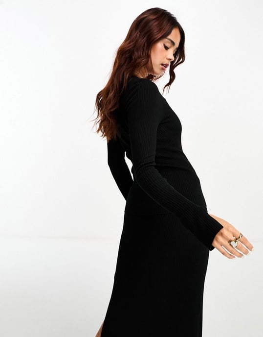 ASOS DESIGN rib jumper with v neck in black