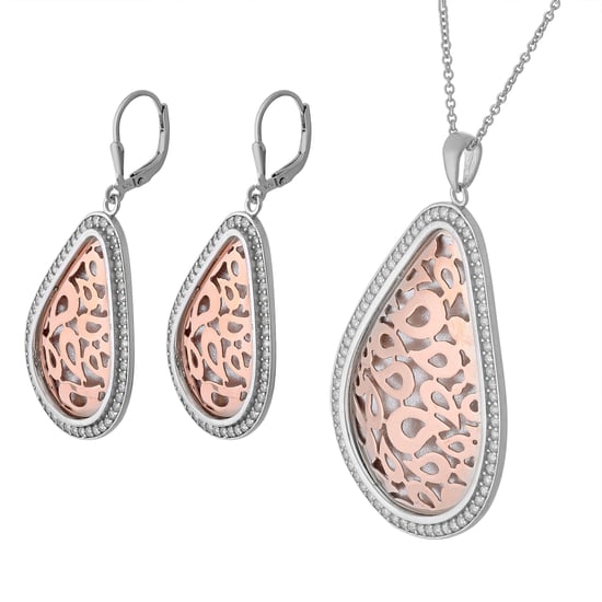 Orphelia Women's 925 Sterling Silver Set: Chain-Pendant + Earrings - Silver/Rose SET-068 - Image 1