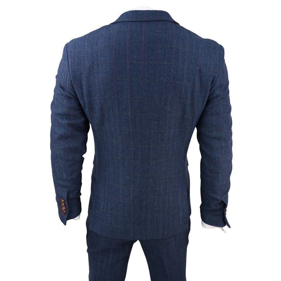 Mens Blue Tweed Check 3-Piece Suit - Image 6