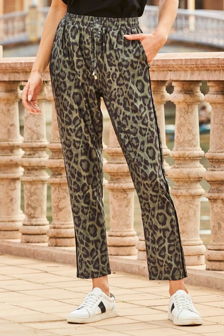 Khaki Green Animal Print Joggers With Pockets
