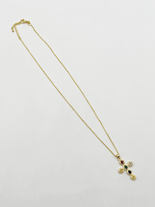 Cross Pendant Necklace in Multi Colour Stones - Gift Boxed - Image 3