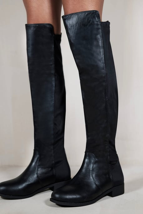 Where's That From Womens Diem Over The Knee Pull On Boots With Low Heel - Black