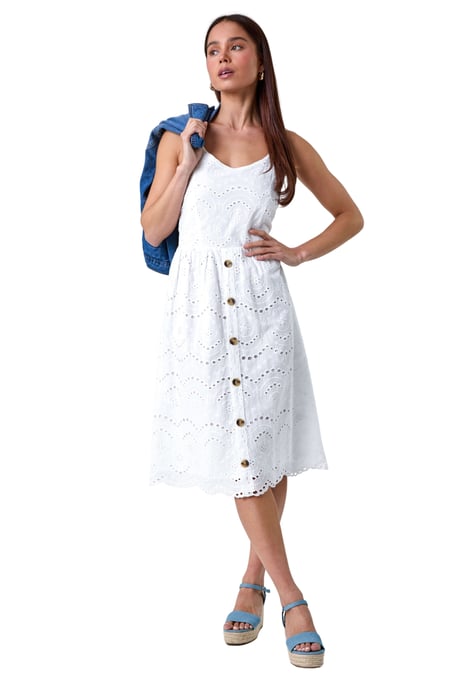 Petite Cotton Broderie Button Dress
