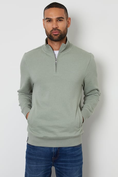Pale Green Men's Sage Quarter Zip Sweatshirt