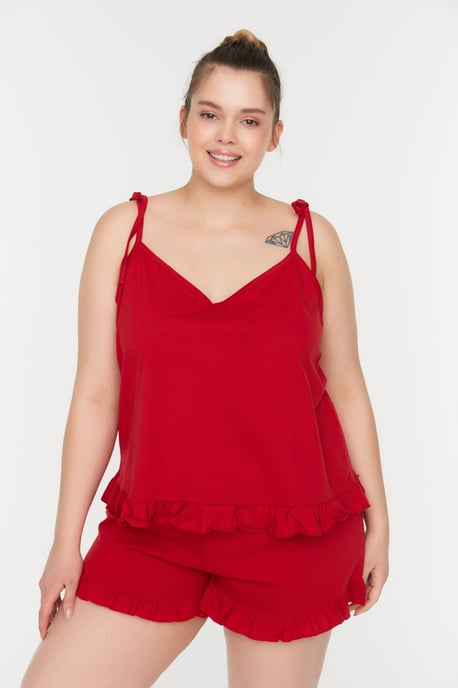 Koele Comfort Plus Size Pyjama Set in Rood - Image 1