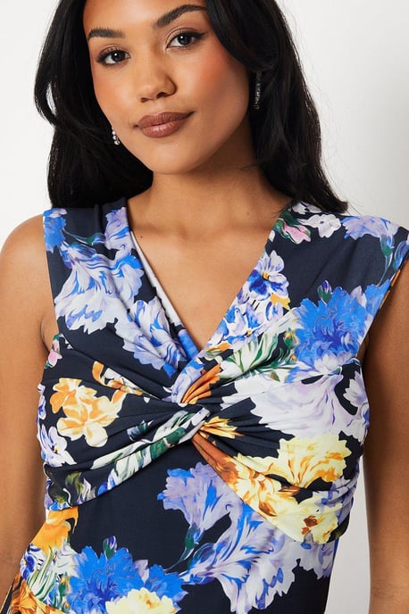 Printed Twist Bardot Pencil Midi Dress