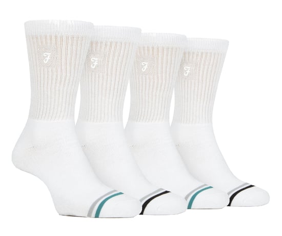 Mens Bamboo Sport Socks in Black & White | Farah | 4 Pack | Diabetic Friendly Sport Socks with Smooth Toe Seam & Loose Top | Tennis Gym Running Socks - White - Image 1