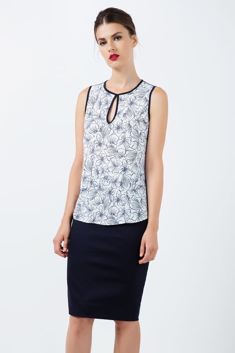 Fitted Pencil Skirt with Contrast White Stripe