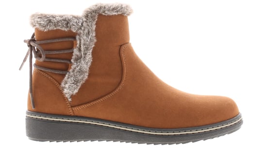 Womens Ankle Boots Fuax Fur Trim Mollie Zip Fastening tan