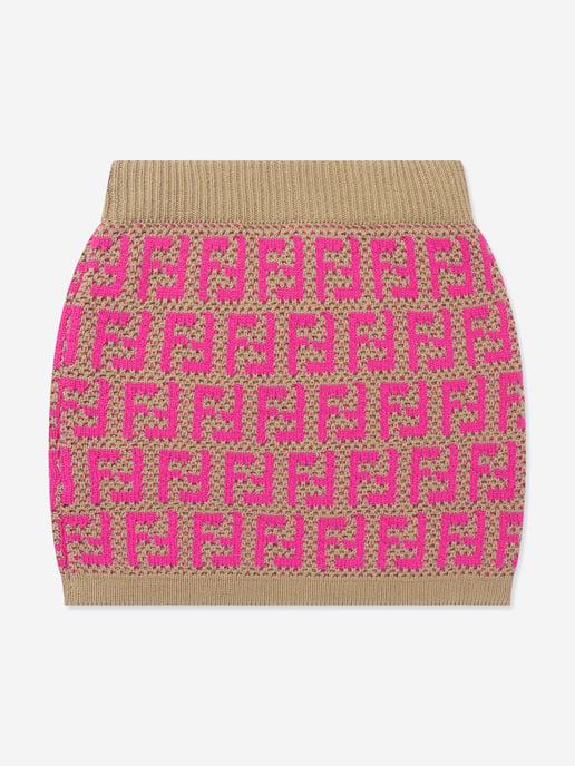 Fendi Girls Knitted FF Logo Skirt in Pink