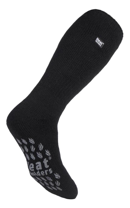 Knähöga toffelsockor för herrar för vintern | värmehållare | fleecefodrade halkfria långstrumpor med halkskydd - svart / grå - Image 1