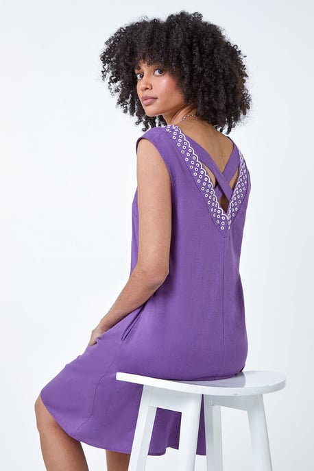 Cotton Blend Embroidered Pocket Shift Dress
