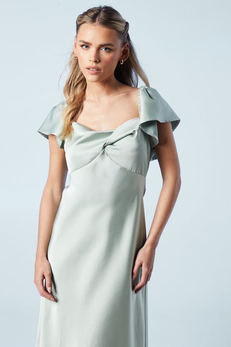 Petite Twist Front Angel Sleeve Midi Bridesmaids Dress