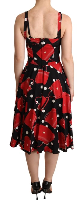Dolce & Gabbana Kvinnors Svart Röd Väska Tryck A-linjeformad Midiklänning - Image 3