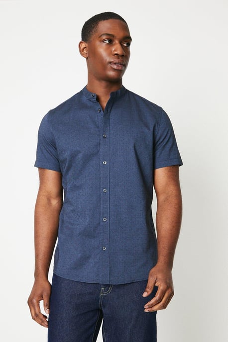 Short Sleeve Grandad Collar Oxford Geo Shirt