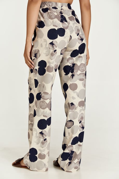 Grey Print Linen Style Wide Leg Pants