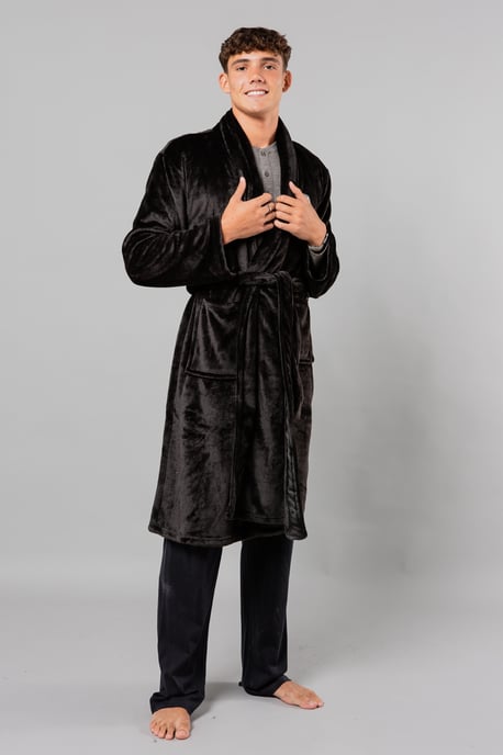 Black Plush Shawl Collar Dressing Gown