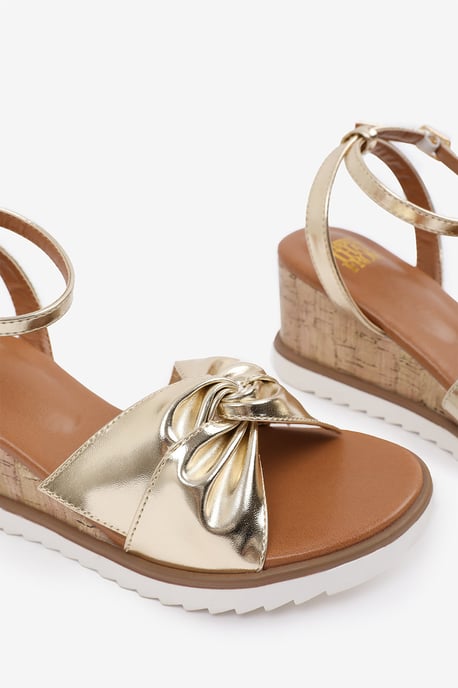 Wheres That From Womens 'Qween' Knot Detail Wedge Shoes With Buckle Ankle Strap
