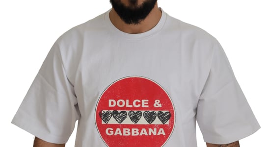 Dolce & Gabbana Vit Amor Hjärtan Bomull Crewneck Herr T-shirt - Image 4