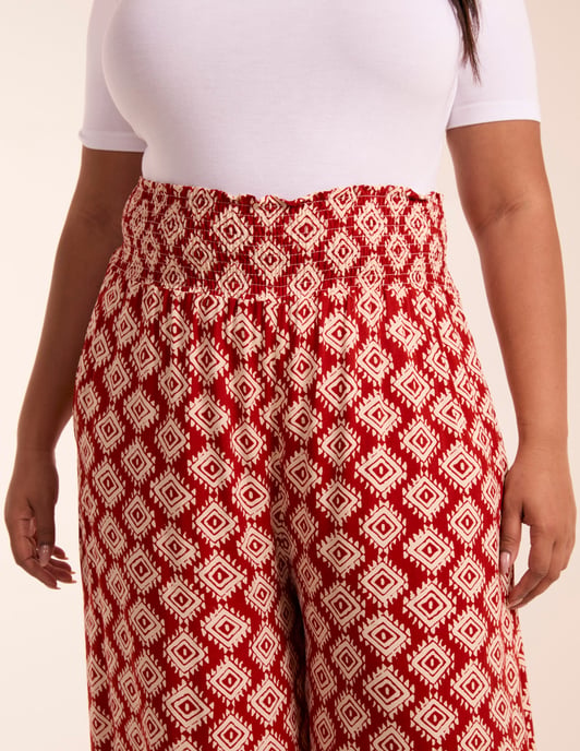 Curve Shirred Wide Leg Aztec Trouser
