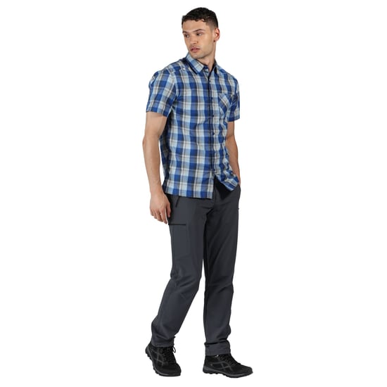 Regatta Mens Kalambo V Short Sleeved Checked Shirt (Nautical Blue) - Image 5
