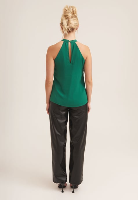 Green Ruffle Detail Halter Neck Top