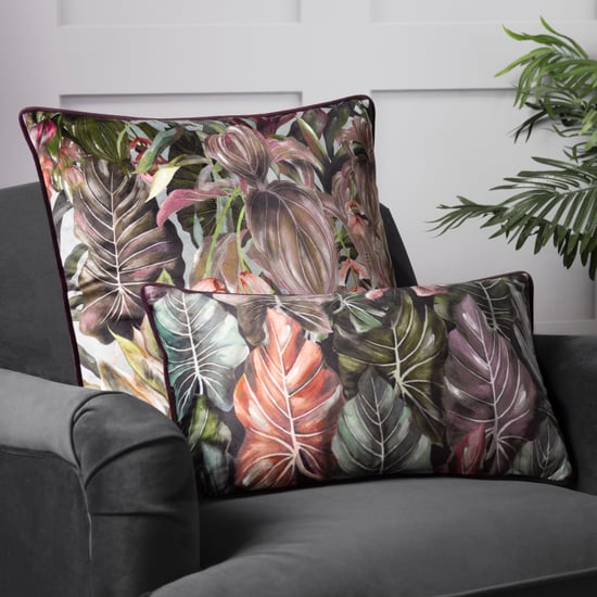 Wylder Tropics Mogori Wild Medinilla Piped Velvet Feather Filled Cushion