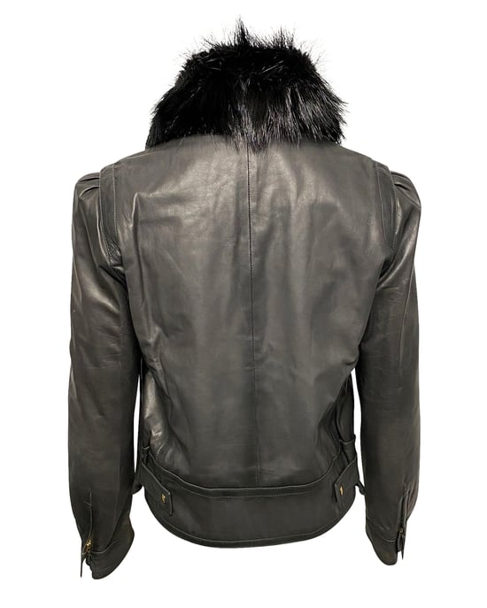 Gucci Jacket met Bontkraag Detail in Zwart Leer - Image 2