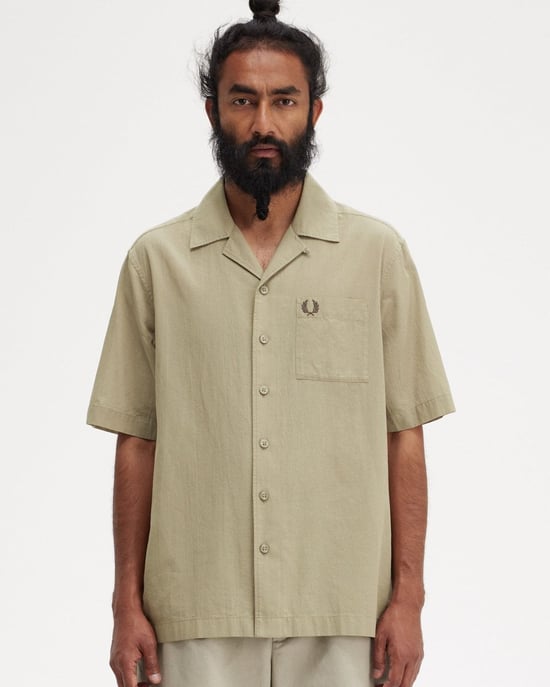 Fred Perry Mens Lightweight Texture Revere Collar Short Sleeve Shirt - Image 1