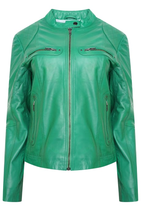 Pelle D’annata Ladies Real Leather Biker Jacket in Cool Green