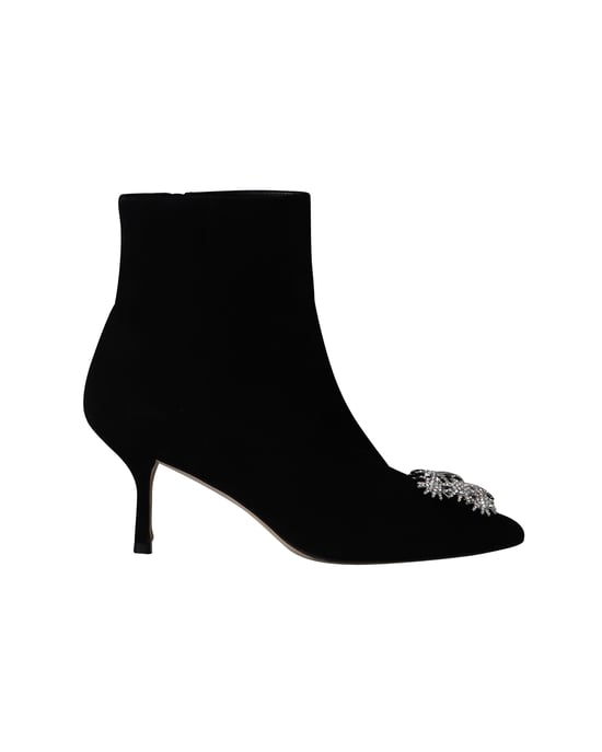 Stuart Weitzman Crystal Buckle Kera Ankle Boots in Black Suede - Image 1