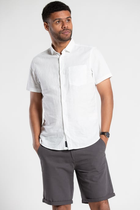 White Short-Sleeve Linen Blend Shirt