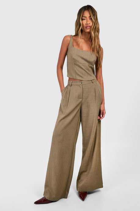 Textured Pinstripe Wide Leg Trousers - Image 1
