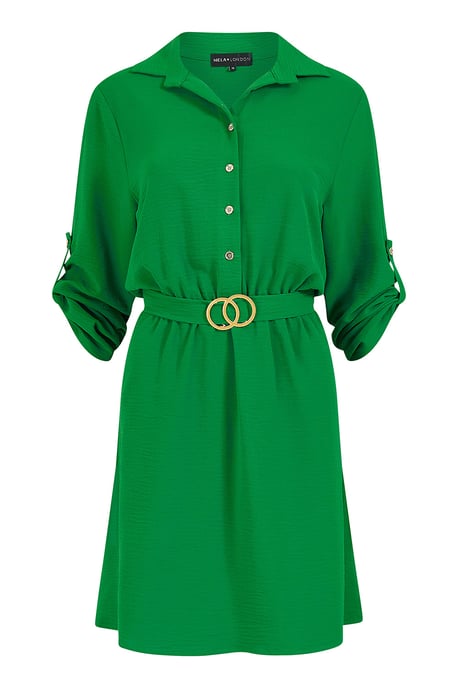 Mela Green Belted Shirt Dress With Gold Buckle