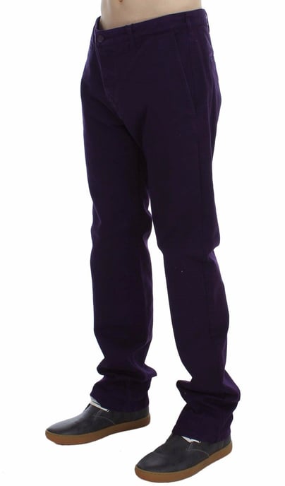 GF Ferre Men's Purple Cotton Stretch Purple Fit Pants
