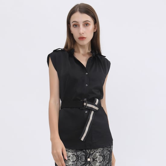 Mat satijnen mouwloos shirt - Image 1