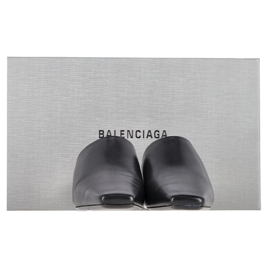 Balenciaga Typo Chrome Heel Mules in Black Leather - Image 2
