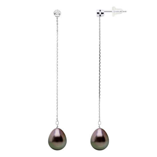 Oorbellen Prestige - Diamanten 0,02 Ct - Wit Goud - Echte GeCultiveerde Tahiti Parels Pear 9-10 mm - Image 1