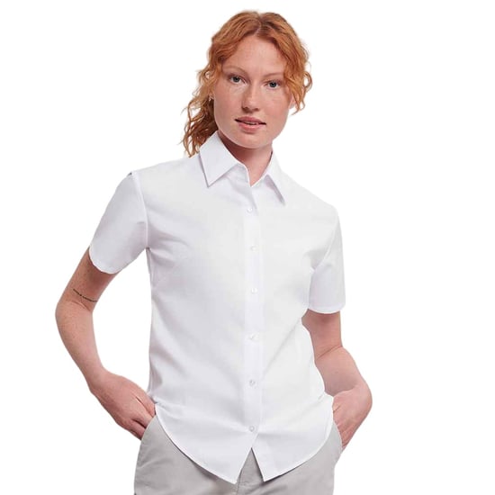 Russell Collection Womens/Ladies Oxford Short-Sleeved Shirt (White) - Image 4