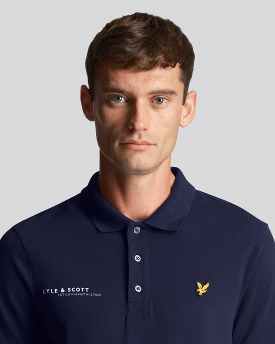 Lyle & Scott men's polo shirt with Co-Ordinates print in navy blue