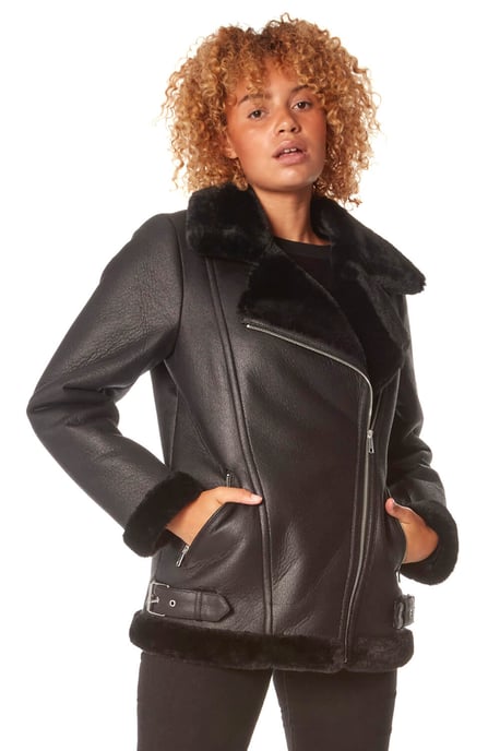 Faux Fur Lined Zip Detail Aviator Jacket