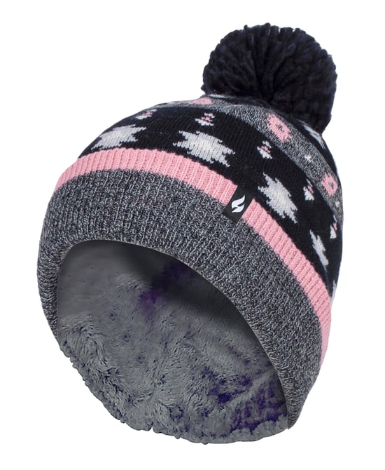 Heat Holders - Dames Thermische Winter Pom Pom Muts - Grijs Zwart - Image 1