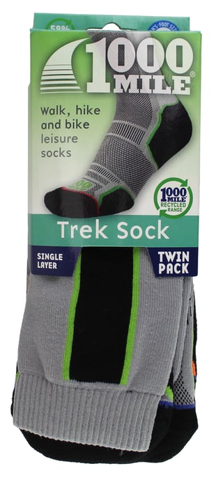 1000 Mile - 2 Pack Mens Trek Repreve Single Layer Hiking Socks - Black / Neon - Image 2