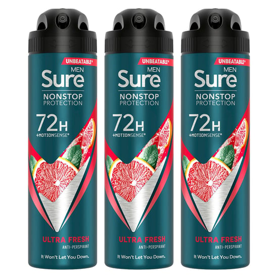 Sure Men Nonstop Protection 72H Anti-Perspirant Deodorant Ultra Fresh 150ml, 3pk