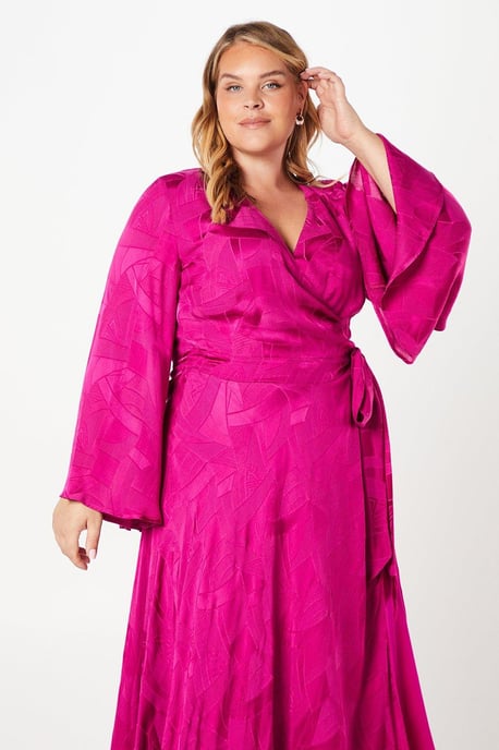 Plus Angel Sleeve Wrap Midi Dress