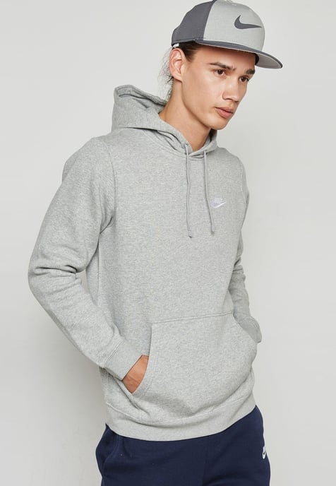 Nike Club Pullover Hoodie Embroidered Logo In Grey - Image 1