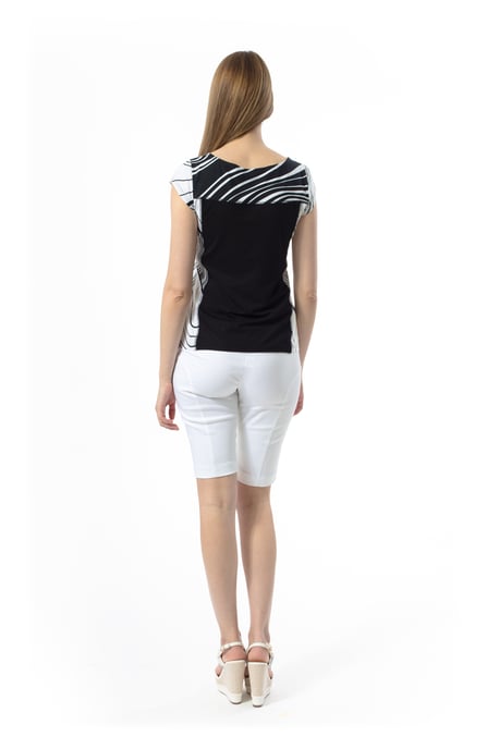 Two-Tone Cap Sleeve Print Top